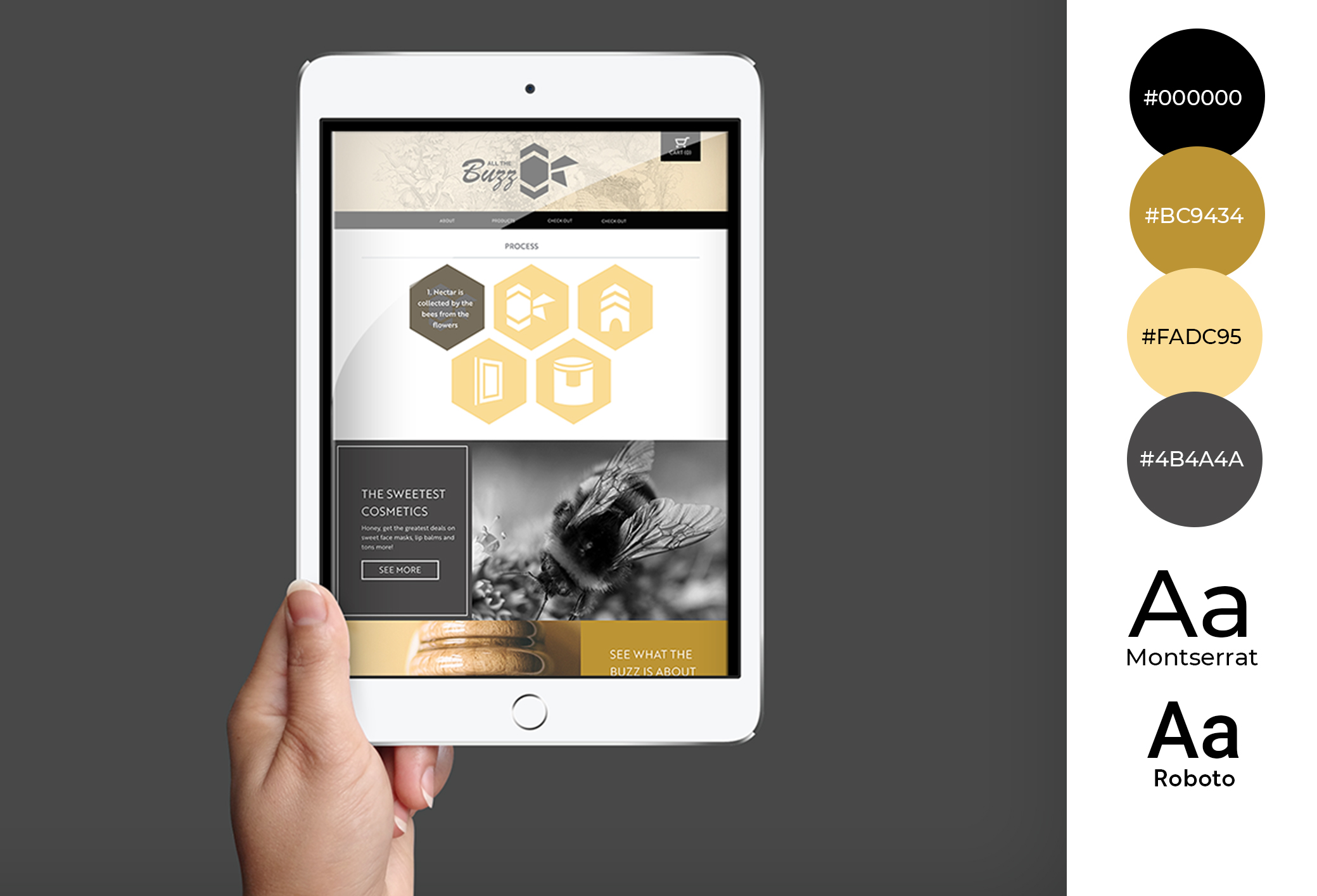 all the buzz initial website design on tablet